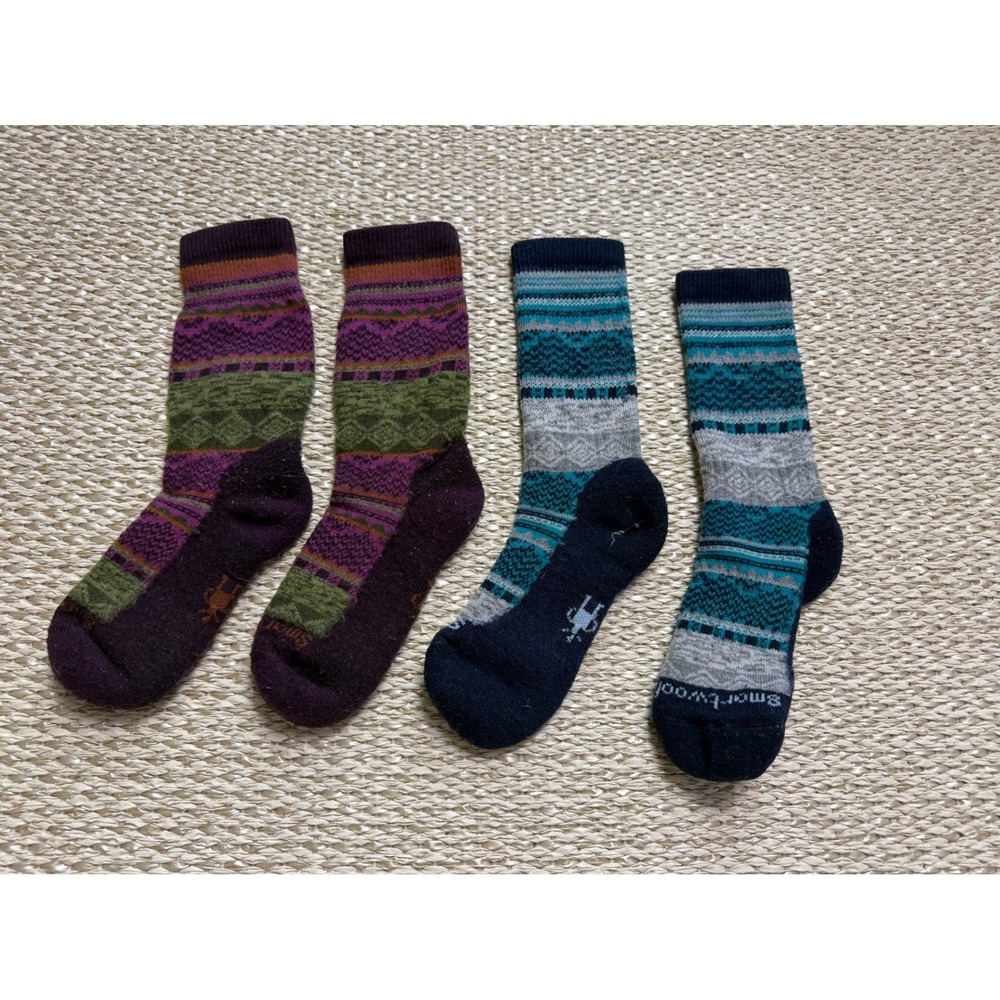 Smartwool Merino Wool Crew Socks Bundle 2 Pairs Fair IsleNavy Womens Size 6-8.5